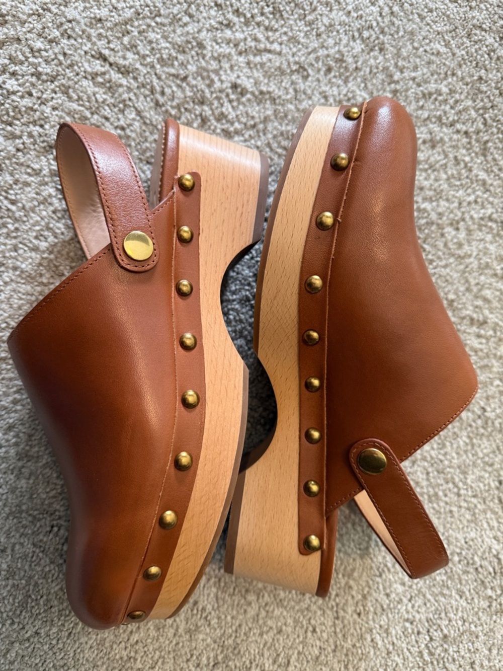 J. Crew Brown Leather Studded Clogs